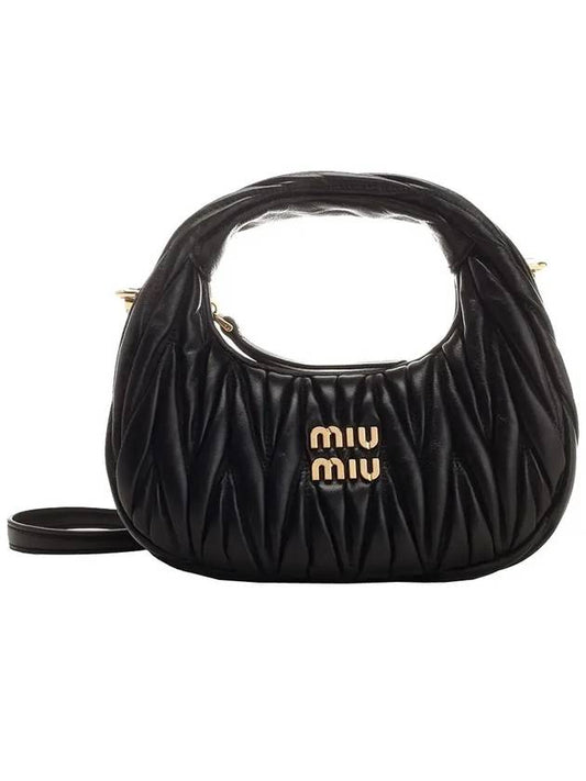 Wander Matelasse Nappa Leather Hobo Mini Bag Black - MIU MIU - BALAAN 2