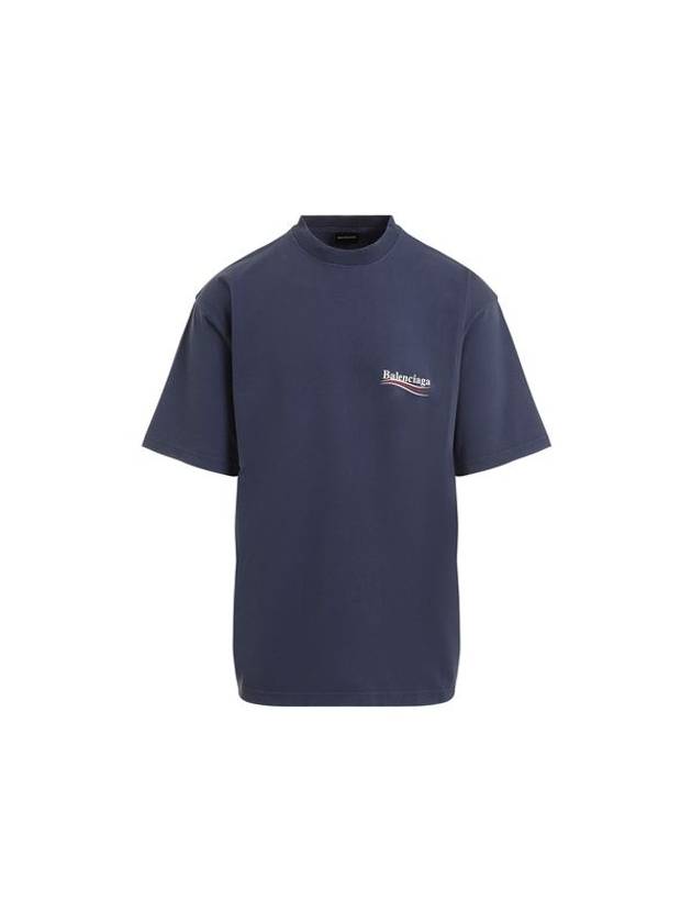 Political Campaign Logo Print Short Sleeve T-Shirt Washed Blue - BALENCIAGA - BALAAN 2