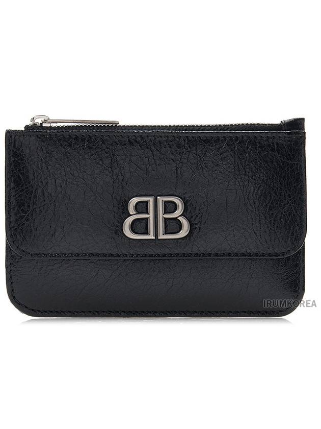 BB Logo Zipper Card Wallet Black - BALENCIAGA - BALAAN 1