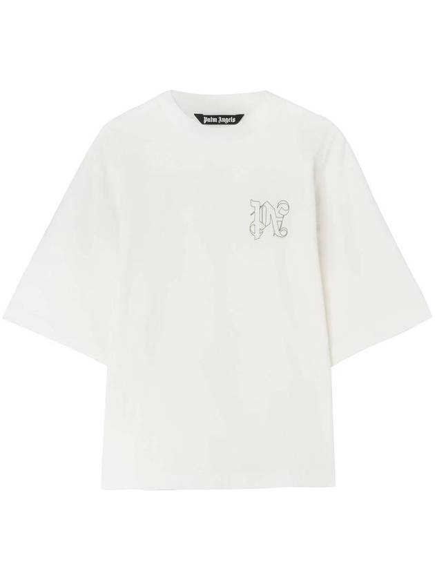 Palm Angels Embroidered Monogram Short Sleeve T Shirt Off White - PALM ANGELS - BALAAN 2