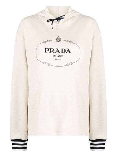 Oversized Cotton Fleece Hoodie Natural - PRADA - BALAAN 2