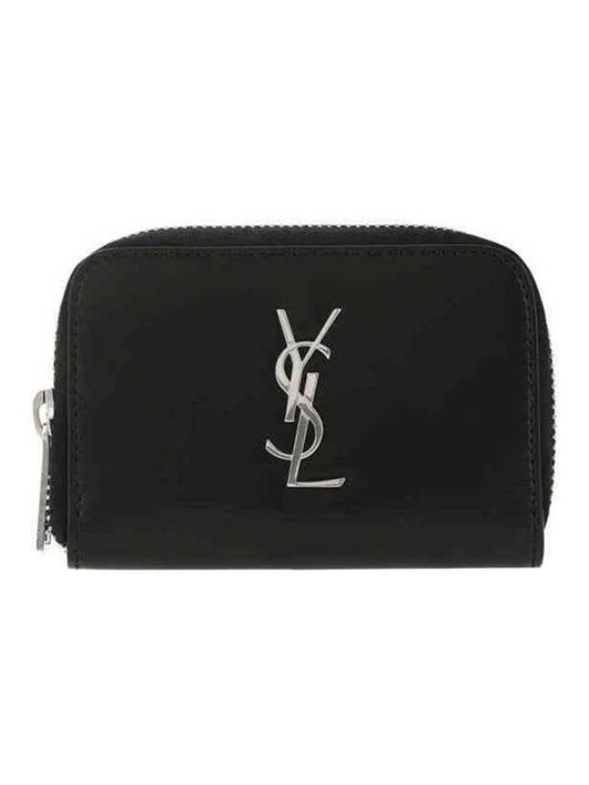 Monogram Zipper Silver Card Wallet Black - SAINT LAURENT - BALAAN 1