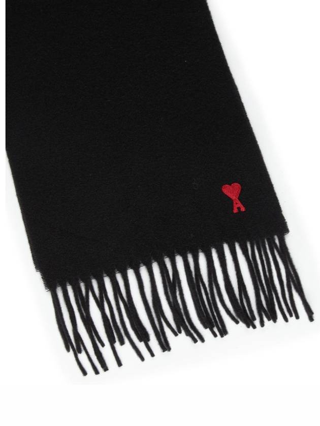 Small Heart Logo Wool Scarf Black - AMI - BALAAN 4