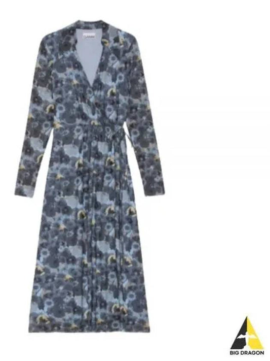 Women's Floral Wrap Long Dress Blue - GANNI - BALAAN 2