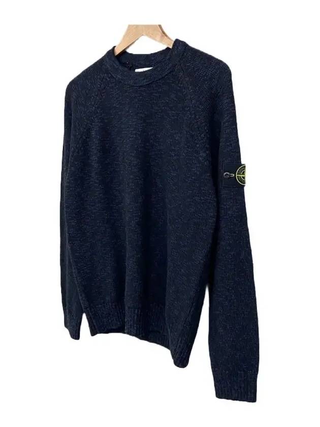 Men's Waffen Patch Crew Neck Knit Top Navy - STONE ISLAND - BALAAN 3