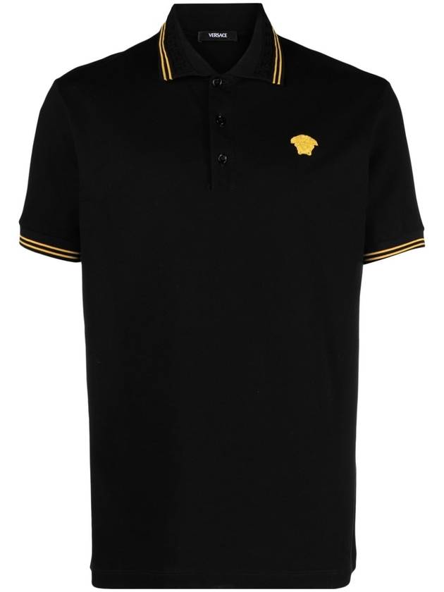 Medusa Head Embroidery Cotton Polo Shirt Black - VERSACE - BALAAN 2