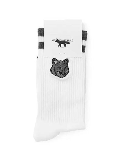 Cotton Blend Socks White Grey - MAISON KITSUNE - BALAAN 2