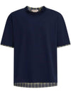 Plaid Check Panel Cotton Short Sleeve T-shirt Navy - MARNI - BALAAN 1