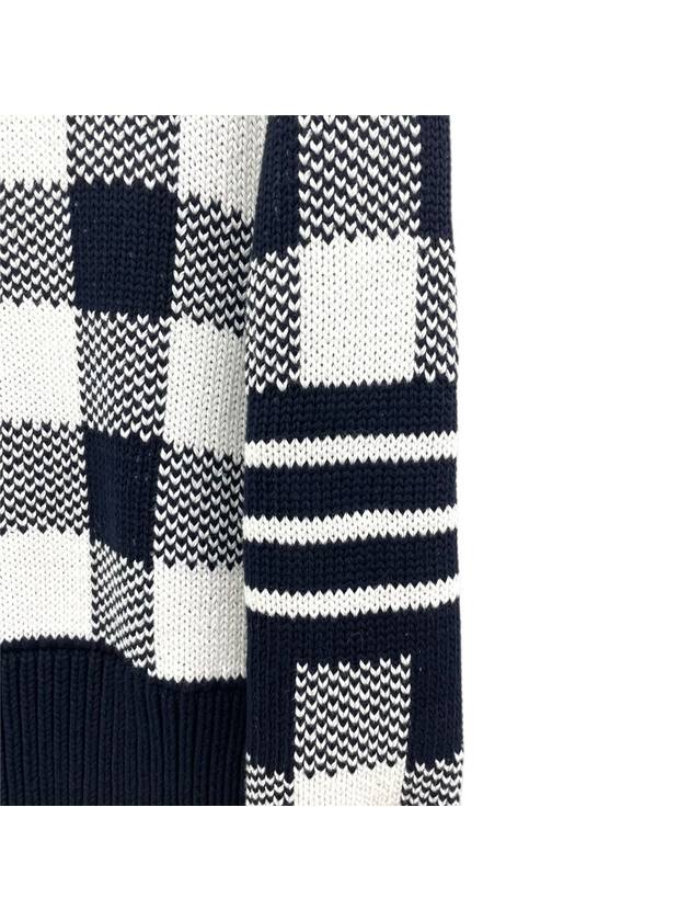 Men's 4 Bar Gingham Check Jacquard Knit Top Navy - THOM BROWNE - BALAAN 5