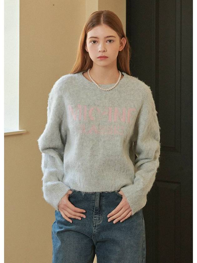 Women's Balmi Logo Round Neck Hair Knit Light Gray - MICANE - BALAAN 2