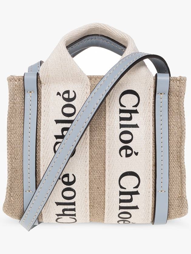 Woody Nano Linen Canvas Tote Bag White Blue - CHLOE - BALAAN 2