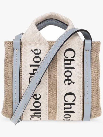 Woody Nano Linen Canvas Tote Bag White Blue - CHLOE - BALAAN 2