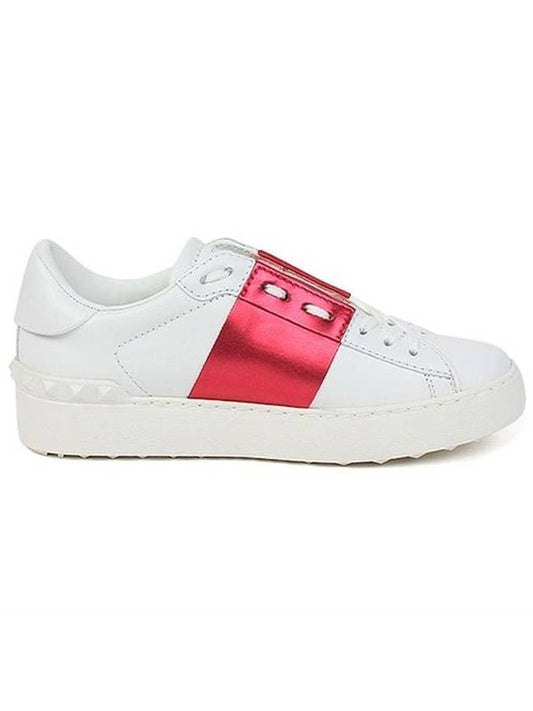 Hidden Metallic Pink Open Band Low Top Sneakers White - VALENTINO - BALAAN.