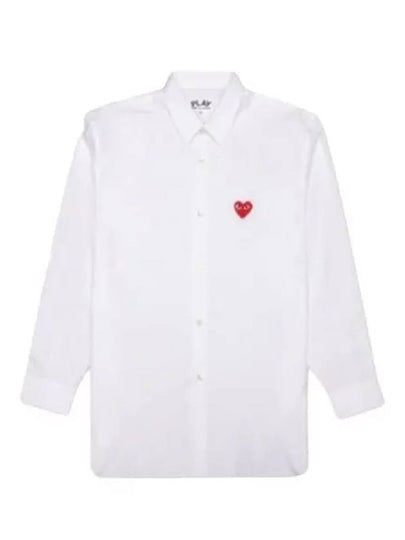 Men's Red Heart Long Sleeve Shirt White - COMME DES GARCONS - BALAAN 2