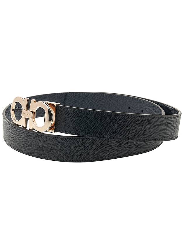 Gancini Reversible Adjustable Leather Belt Black Ultra Marine - SALVATORE FERRAGAMO - BALAAN.