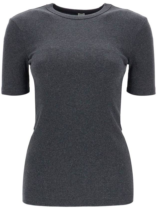 organic cotton ribbed sweater in charcoal melange with wide neckline - TOTEME - BALAAN 1