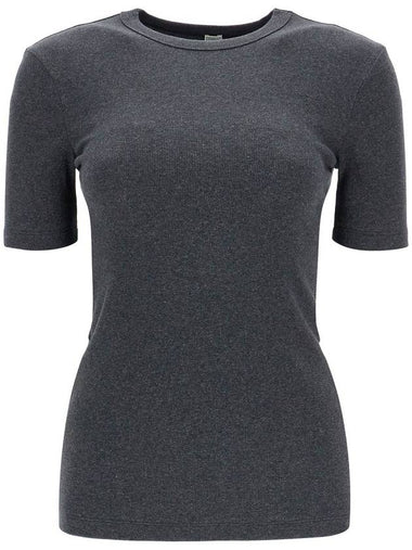 organic cotton ribbed sweater in charcoal melange with wide neckline - TOTEME - BALAAN 1