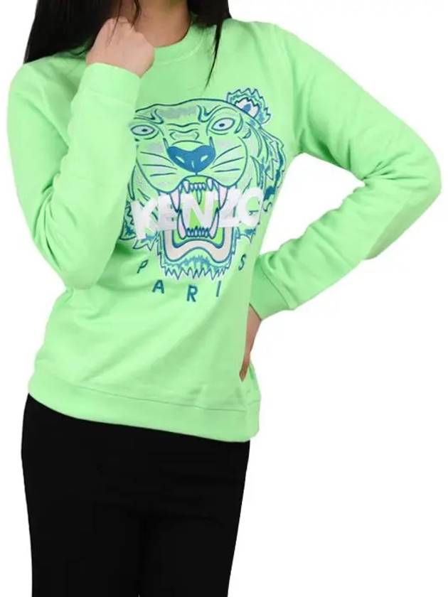 Women's Tiger Embroidery Sweatshirt Lime 4X0 2SW705 - KENZO - BALAAN 1