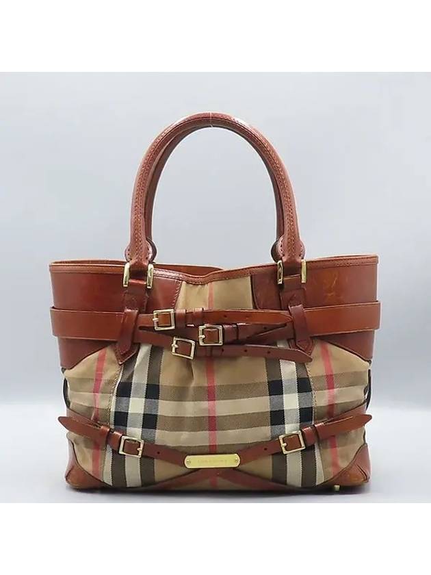 3763830 Brown leather house check belt tote bag - BURBERRY - BALAAN 2