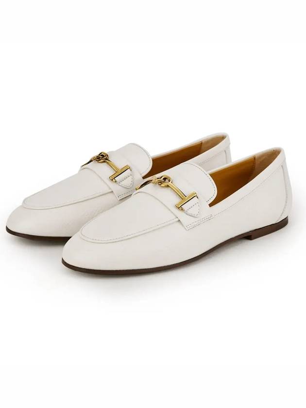 Women's Double T Logo Leather Loafers White - TOD'S - BALAAN 4