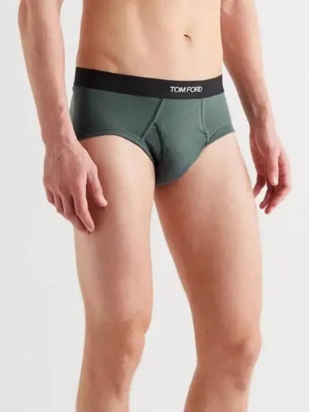 1Pack Logo Jacquard Waistband Sage Green Cotton Short Briefs - TOM FORD - BALAAN 2