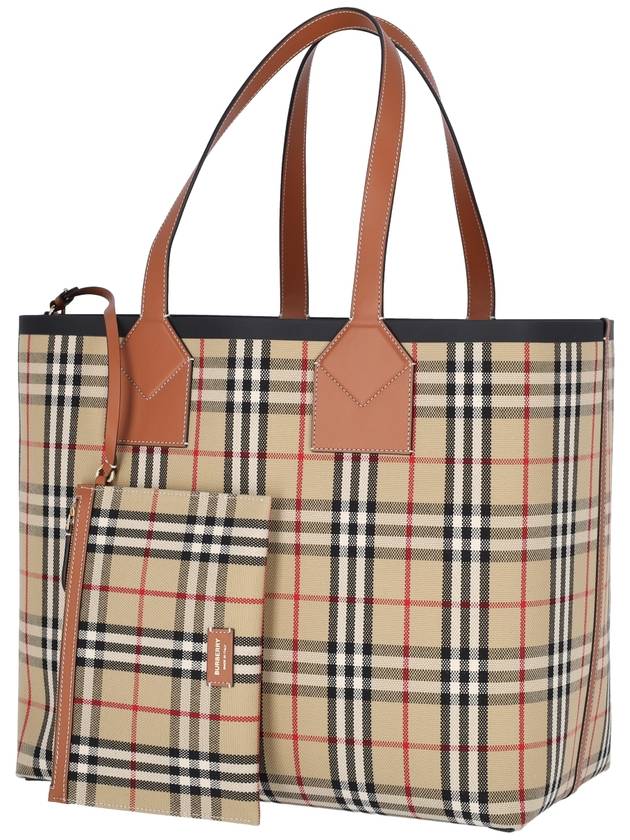 Check Large London Cotton Tote Bag Brown - BURBERRY - BALAAN 3