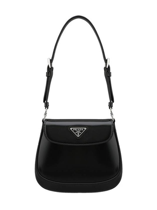 Cleo Brushed Leather Mini Shoulder Bag Black - PRADA - BALAAN 1