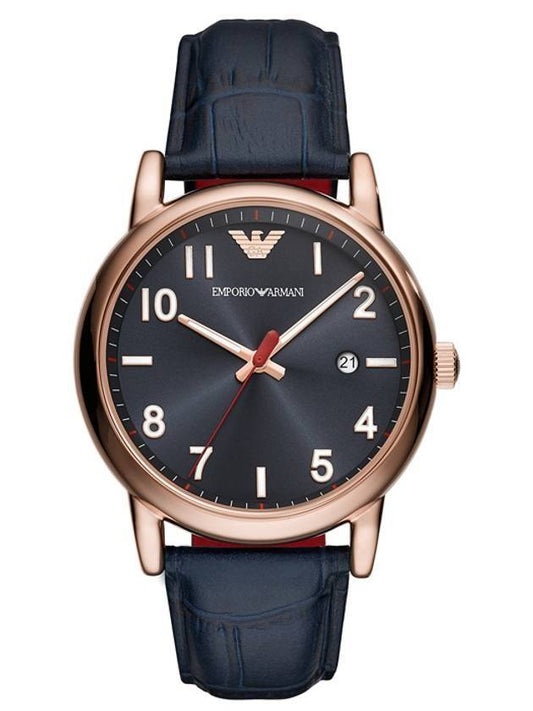 Luigi Quartz Leather Watch Navy - EMPORIO ARMANI - BALAAN.