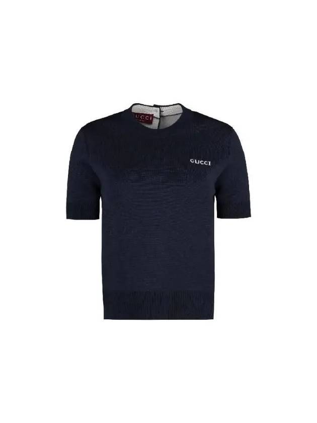 Gucci Intarsia Wool Short Sleeve T-Shirt Dark Blue - GUCCI - BALAAN 2