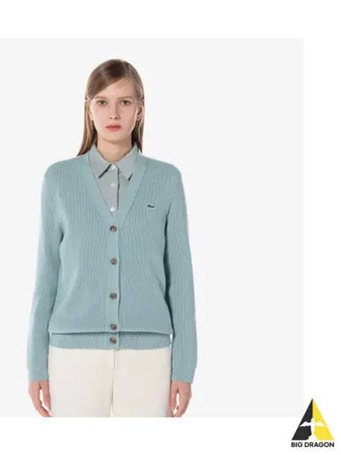 Women s Wool V neck Cardigan T rkiye Blue - LACOSTE - BALAAN 1