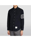 Men's Diagonal Solid Flannel Long Sleeve Shirt Navy - THOM BROWNE - BALAAN 3