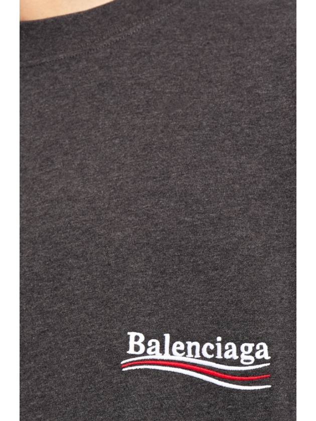 Embroidered Logo Cotton Long Sleeve T-Shirt Grey - BALENCIAGA - BALAAN 6