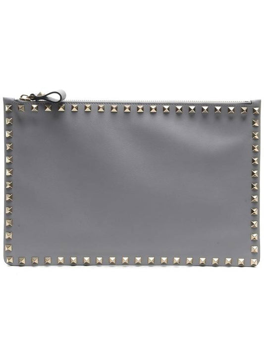 Rockstud Clutch Bag Grey - VALENTINO - BALAAN 2