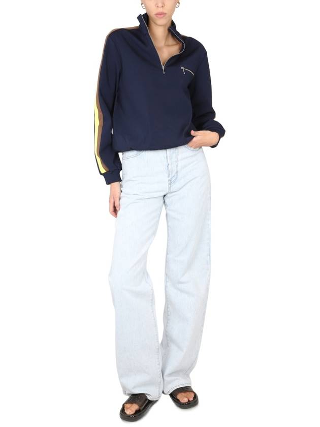 Quarter Zip Sweatshirt Navy - TORY BURCH - BALAAN 3