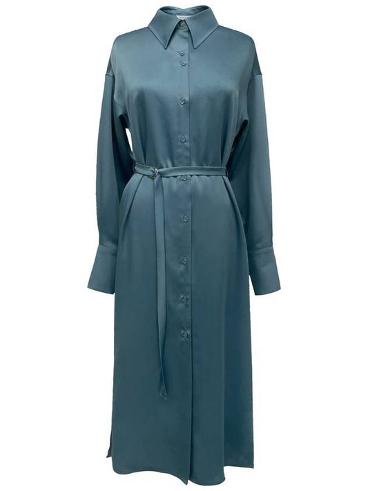 Two Button Silky Long Shirt Dress BLUE - ILROZE - BALAAN 1