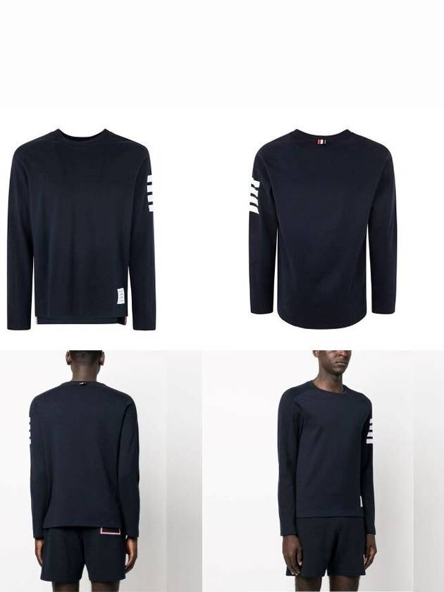 4-Bar Striped Cotton Long Sleeve T-Shirt Navy - THOM BROWNE - BALAAN 7