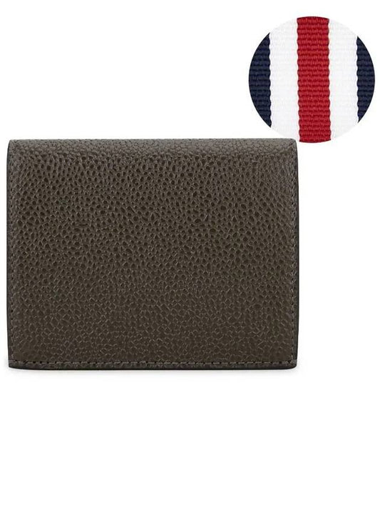 Pebble Grained Leather Double Card Wallet Dark Brown - THOM BROWNE - BALAAN 2