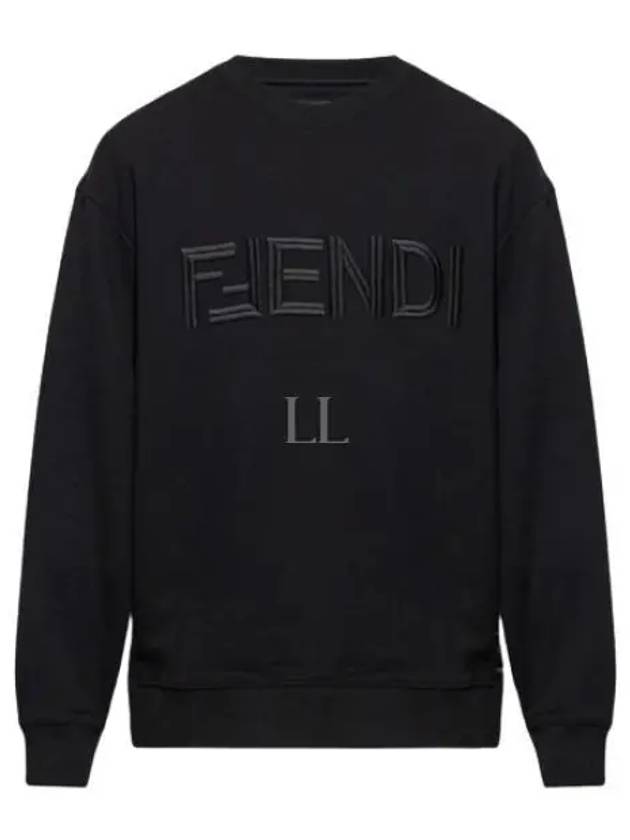 Embroidered Logo Crew Neck Sweatshirt Black - FENDI - BALAAN 2