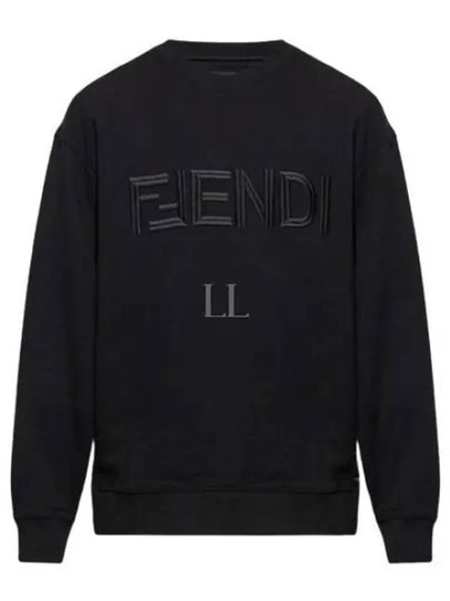 Embroidered Logo Crew Neck Sweatshirt Black - FENDI - BALAAN 2