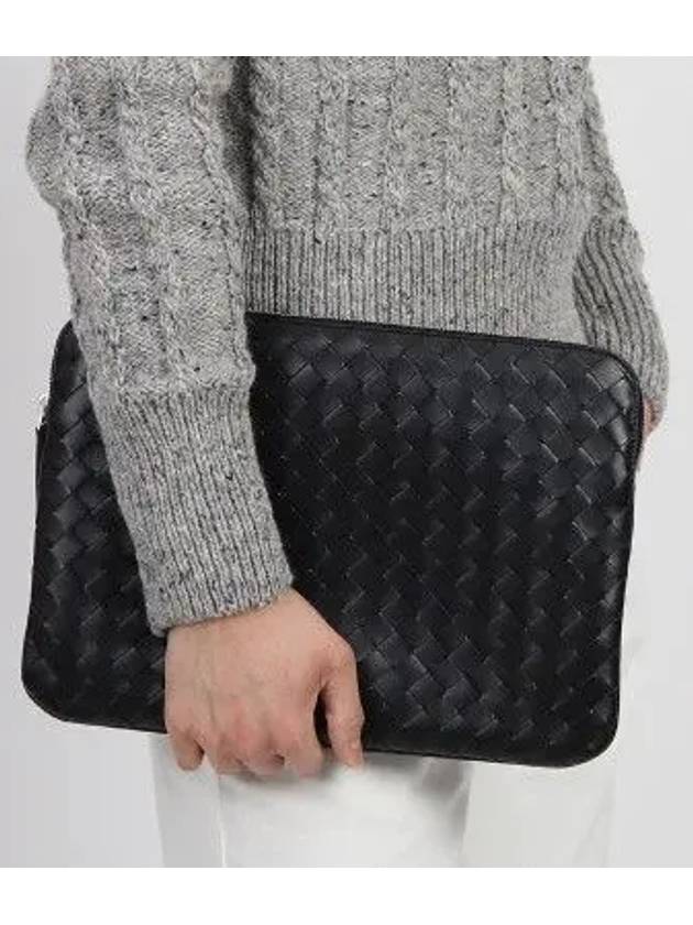 Getaway Intrecciato Leather Clutch Bag Black - BOTTEGA VENETA - BALAAN 4