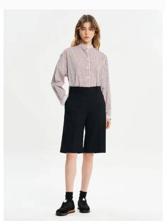 Women s Wide Leg Tailored Bermuda Texture Fluid Technical Wool Black Domestic Product - MAISON KITSUNE - BALAAN 1