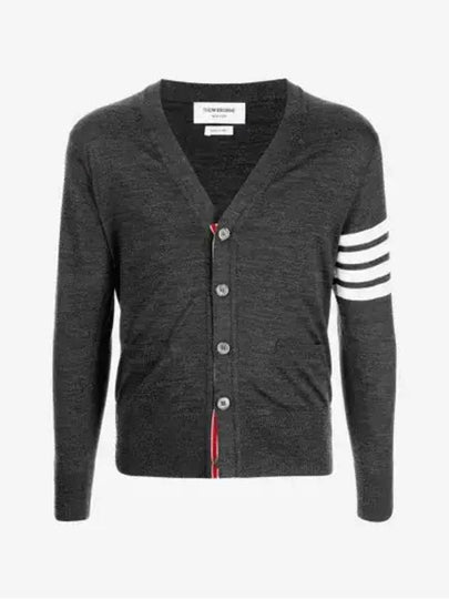 Men's Sustainable Classic Diagonal Wool Cardigan Dark Grey - THOM BROWNE - BALAAN 2