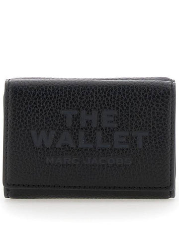 'The Wallet Trifold' Black Wallet With Engraved Logo On The Front In Hammered Leather Woman - MARC JACOBS - BALAAN 1