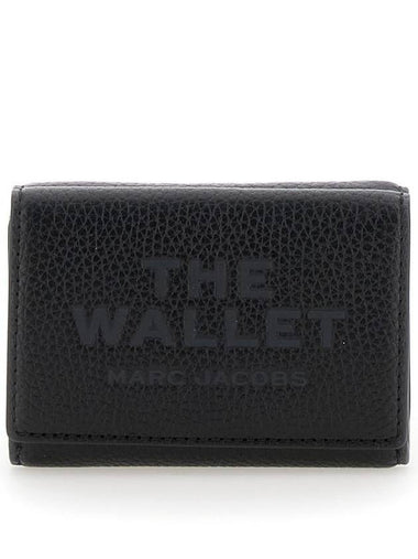 'The Wallet Trifold' Black Wallet With Engraved Logo On The Front In Hammered Leather Woman - MARC JACOBS - BALAAN 1