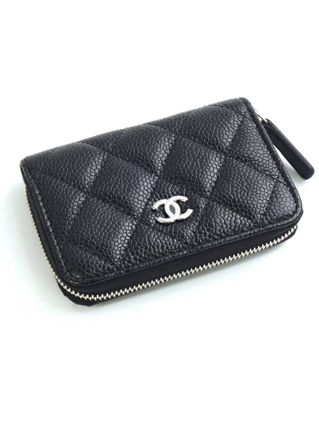 Classic Zipped Coin Purse Grained Calfskin Silver Black - CHANEL - BALAAN 3