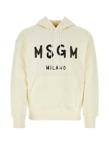 Brushed Logo Print Cotton Hoodie Ivory - MSGM - BALAAN 1