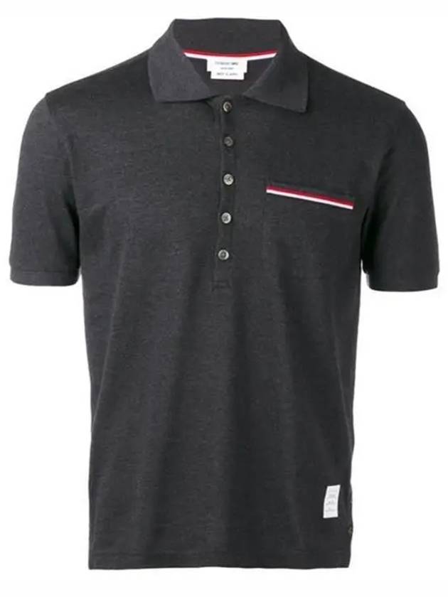 Men's Three Stripes Pocket Mercerized Short Sleeve Polo Shirt Dark Grey - THOM BROWNE - BALAAN 7