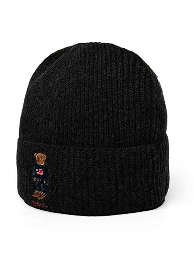 Embroidered Bear Wool Beanie Black - POLO RALPH LAUREN - BALAAN.