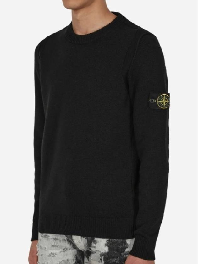 Wappen Patch Crew Neck Wool Knit Top Black - STONE ISLAND - BALAAN 3