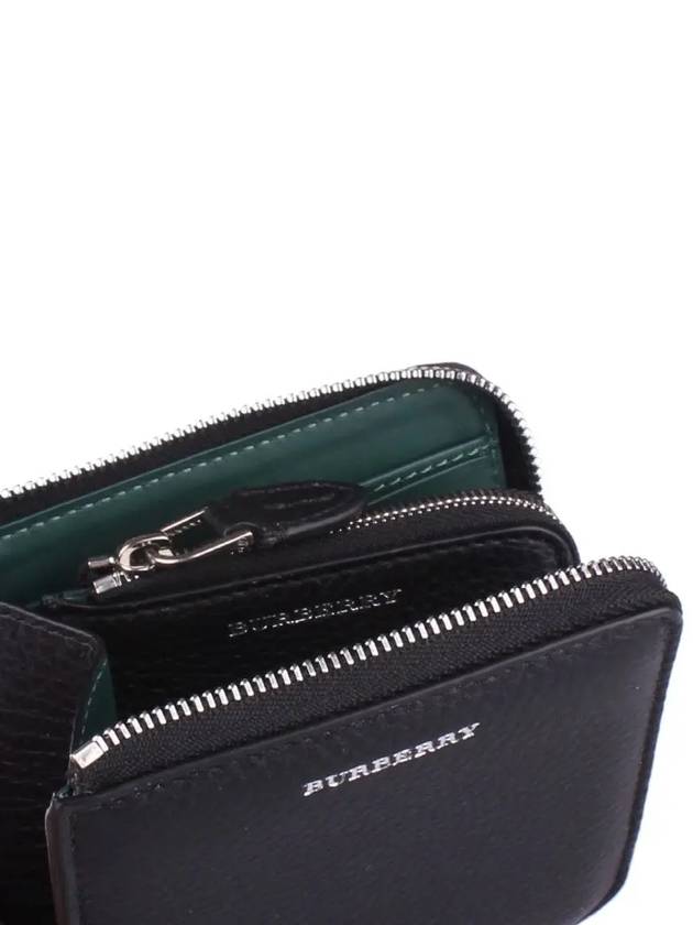 Grainy Leather Square Zipper Round Bicycle Wallet Black - BURBERRY - BALAAN.